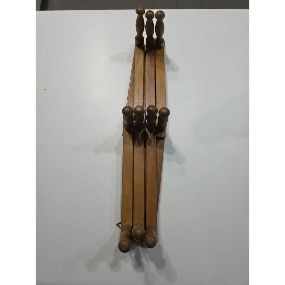 Large Accordion Peg Rack Coat Towel Hook Wooden Vintage